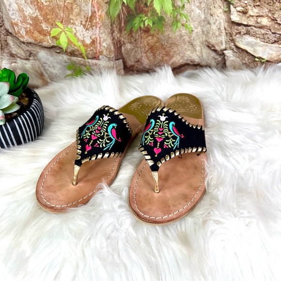 JACK ROGERS 1960 Embroidered Textile and Leather Thong Sandals, 8 - Picture 3 of 10